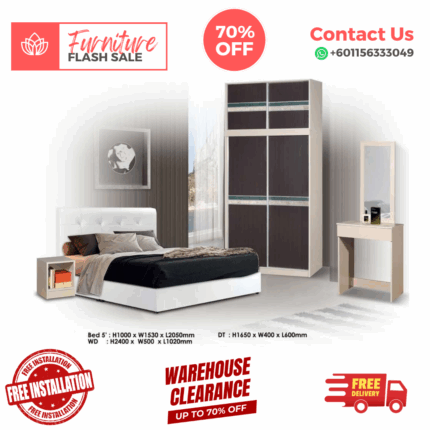 Bedroom Set 4 Pcs/ Bedroom Set/ Bed Frame/ Wardrobe/ Dressing Table/ Side Table/ Free Installation