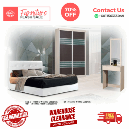 Bedroom Set 3 Pcs/ Bedroom Set/ Bed Frame/ Wardrobe/ Dressing Table/ Side Table/ Free Installation